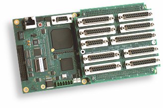 ICN-120 Series Interconnection Board mounted on a MultiFlex ETH 1000 series Ethernet motion controller